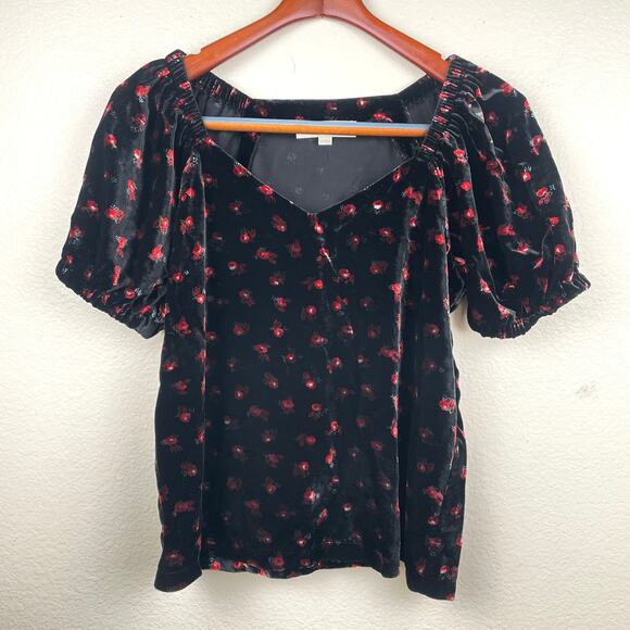 Womens Top Sz M Velvet Floral Witchy Dark Feminine Whimsigoth Cottage Gothic - Picture 8 of 11